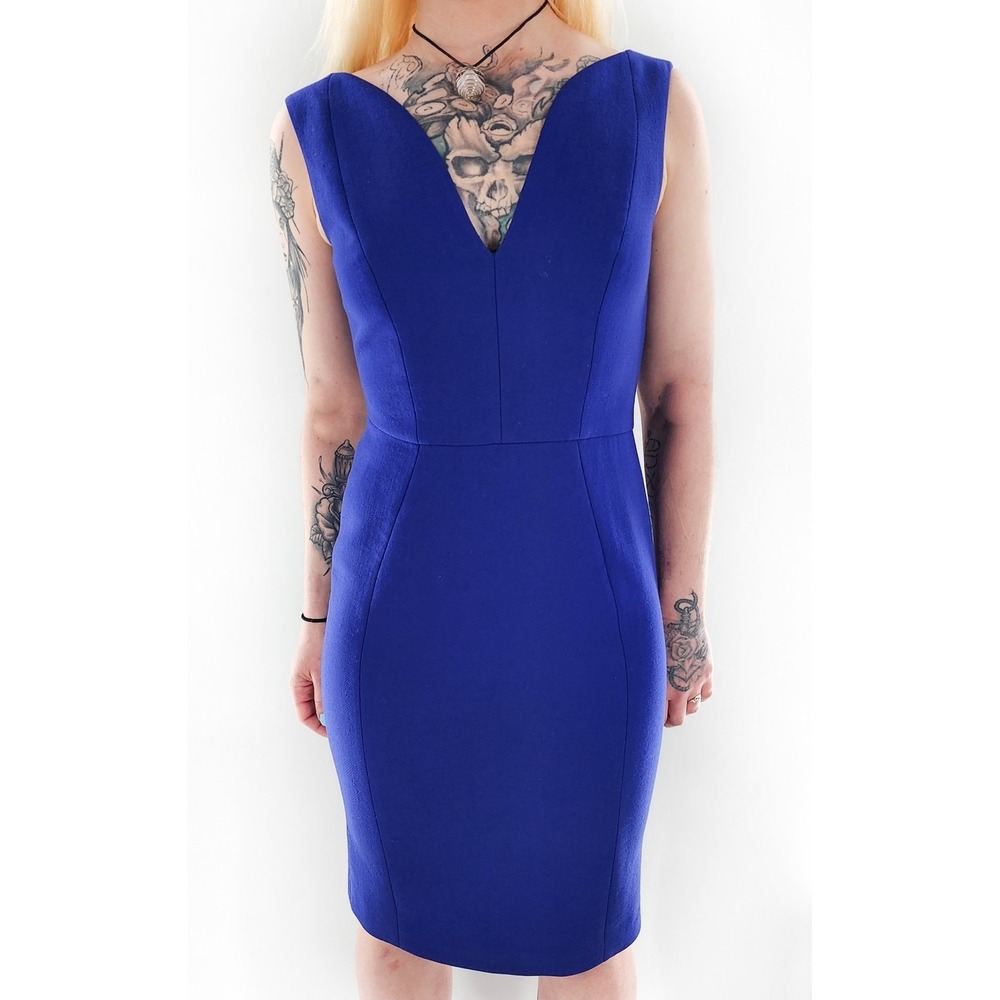 CHRISTIAN DIOR Vintage Cobalt Blue V-Neck Sheath Dress Size 40